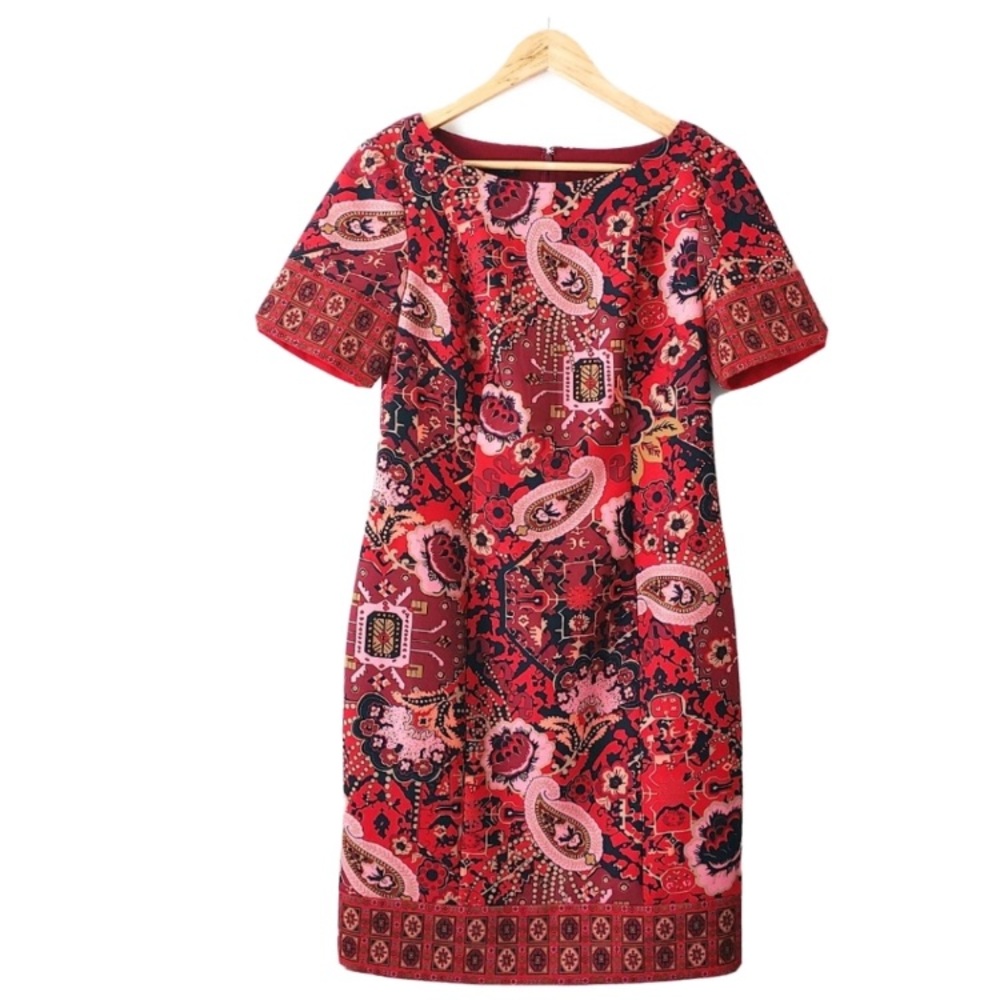 Talbots paisley print short sleeve sheath dress 16
